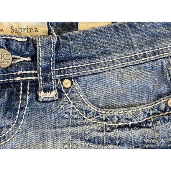 BKE Sabrina Denim Shorts Low Rise Embroidered Pocket Light Wash Y2k 90s Sz 25 - Picture 7 of 10